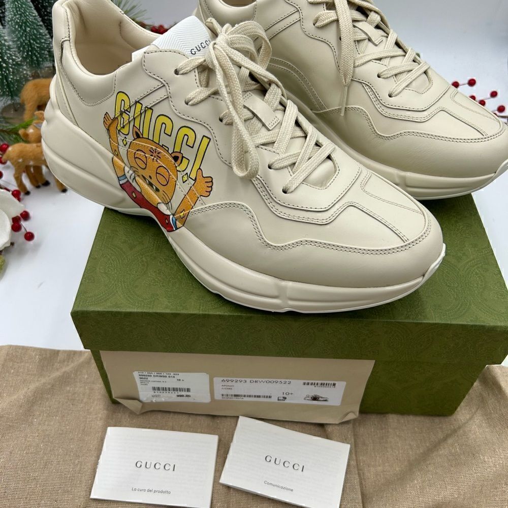 Men’s Gucci rython cat print leather sneakers size 10.5 made in Italy. - Picture 3 of 10